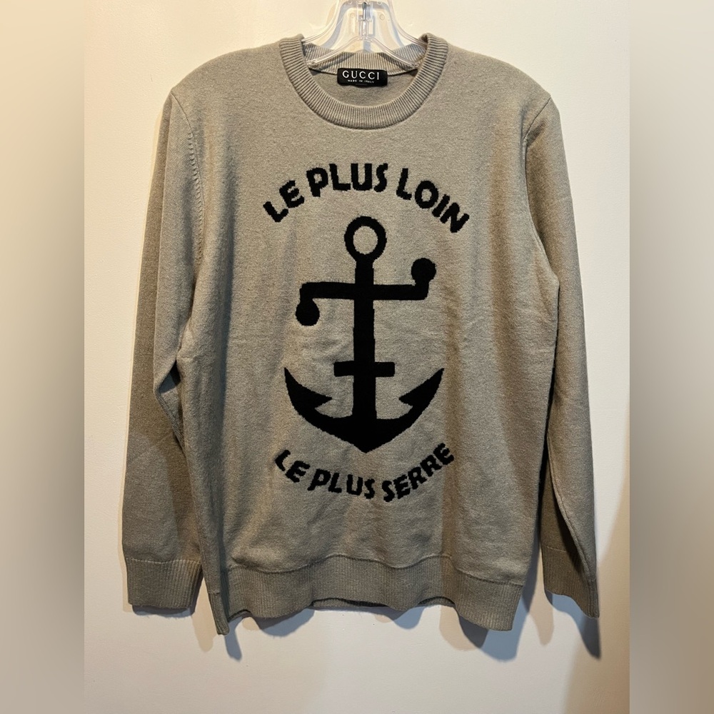 Gucci Beige Crewneck Sweater with Black Anchor Motif
